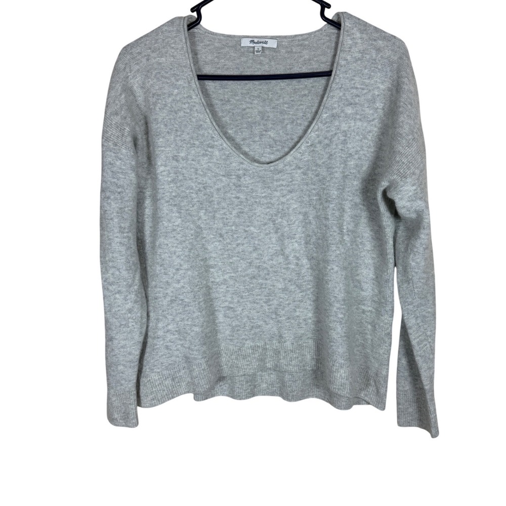 Madewell Womens Heather Gray Merino Wool Alpaca Blend V-Neck Sweater Large